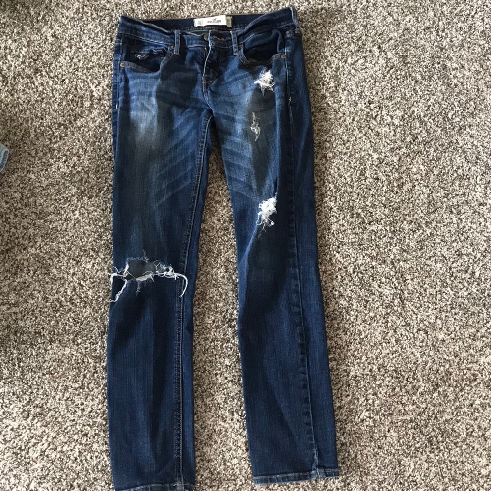 Dark wash, ripped jeans